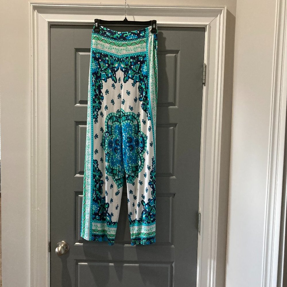 JW Styles Women Large Blue & White Palazzo Pants